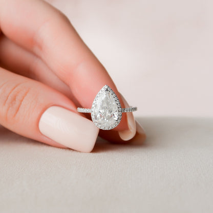 2.5 CT Pear Halo & Pave Moissanite Engagement Ring