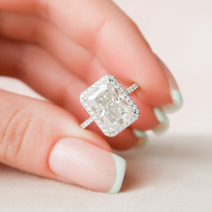 5 CT Radiant Halo & Pave Moissanite Engagement Ring
