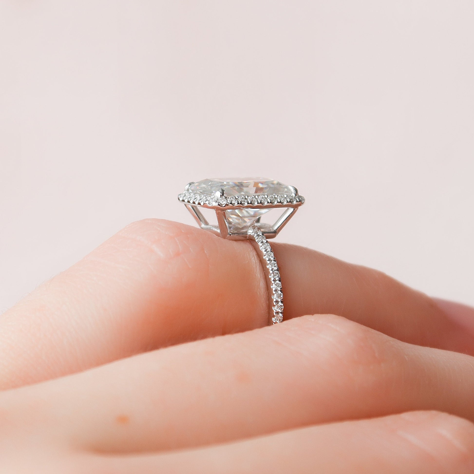 5 CT Radiant Halo & Pave Moissanite Engagement Ring