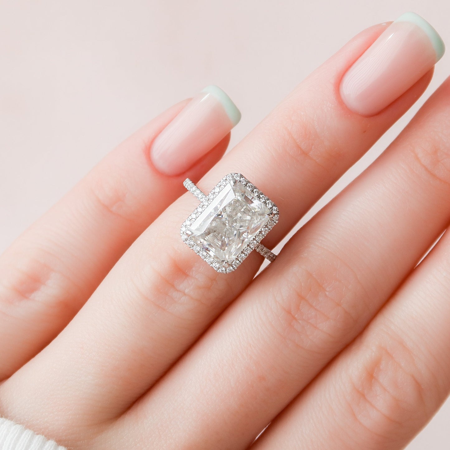 5 CT Radiant Halo & Pave Moissanite Engagement Ring