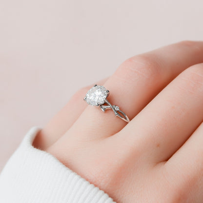 2 CT Round Twig Pave Moissanite Engagement Ring