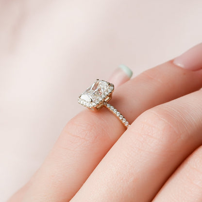 2 CT Radiant Halo & Pave Moissanite Engagement Ring
