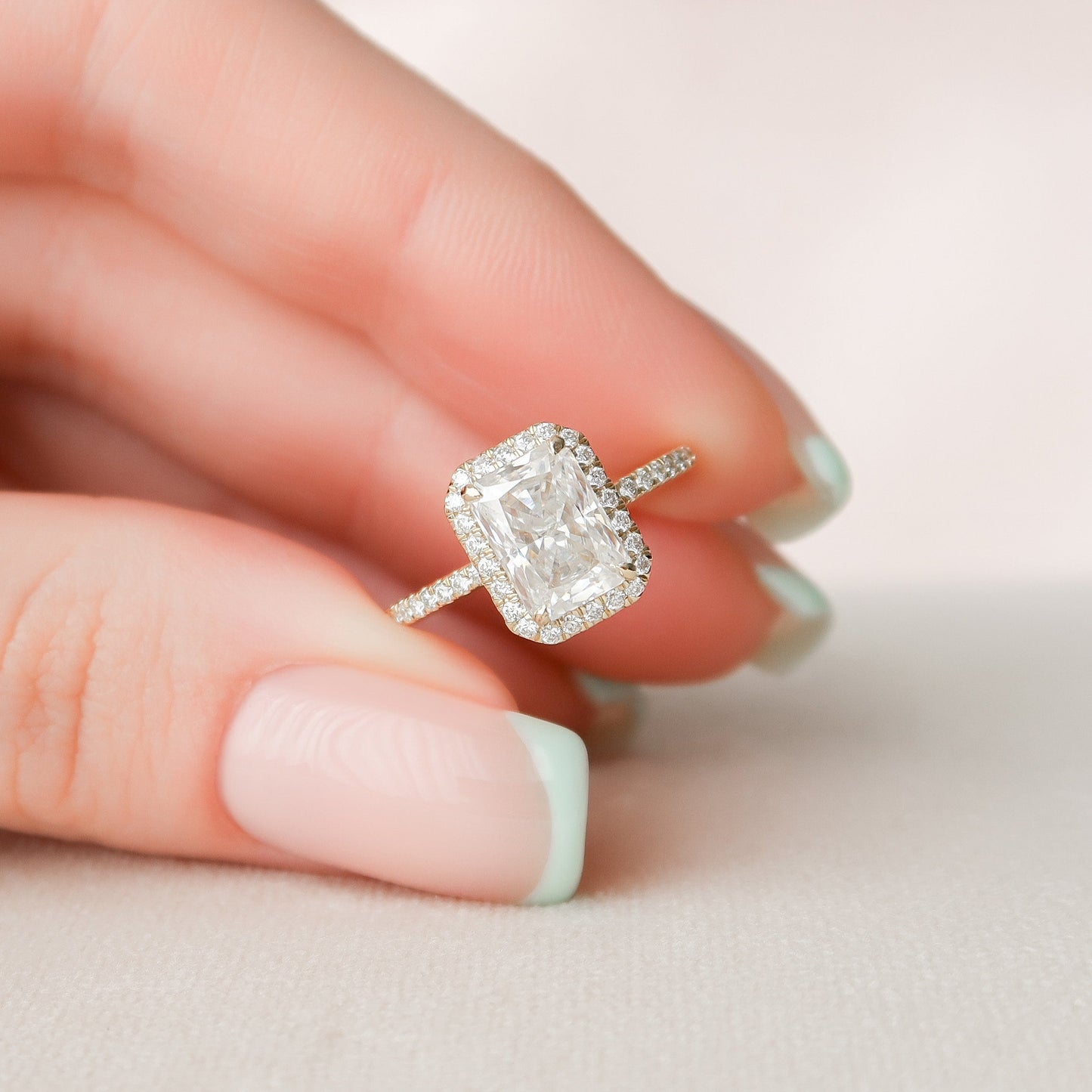 2 CT Radiant Halo & Pave Moissanite Engagement Ring