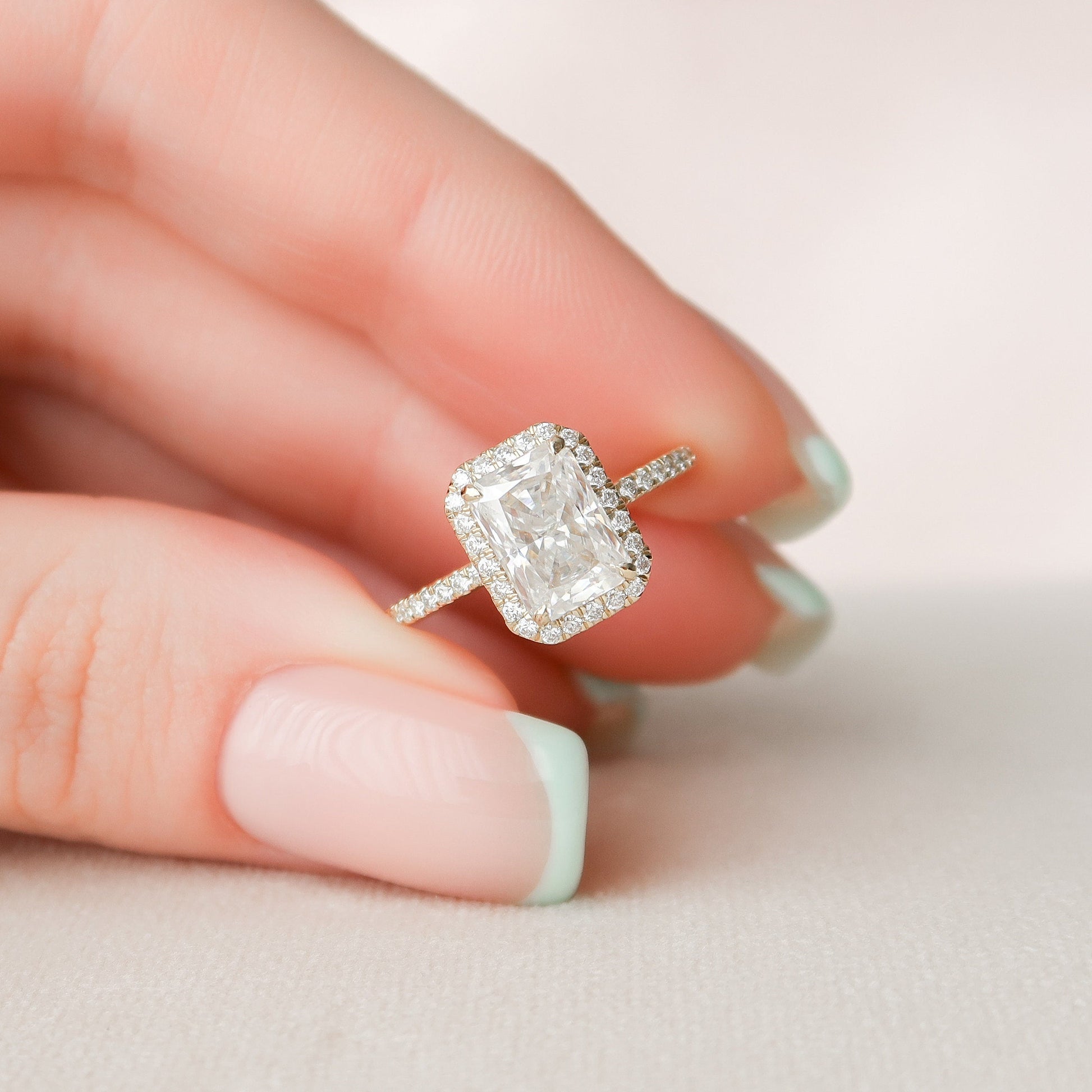 2 CT Radiant Halo & Pave Moissanite Engagement Ring