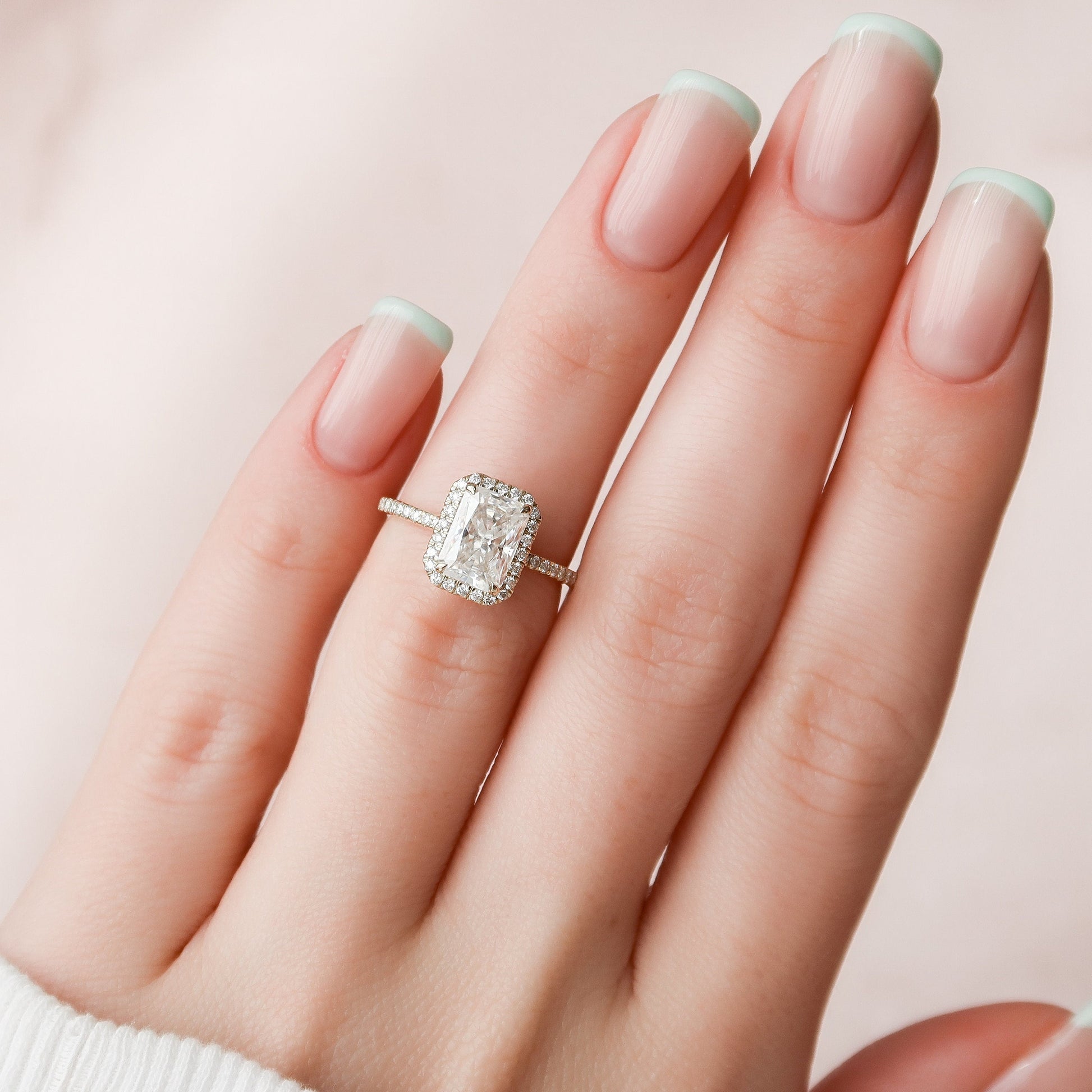 2 CT Radiant Halo & Pave Moissanite Engagement Ring