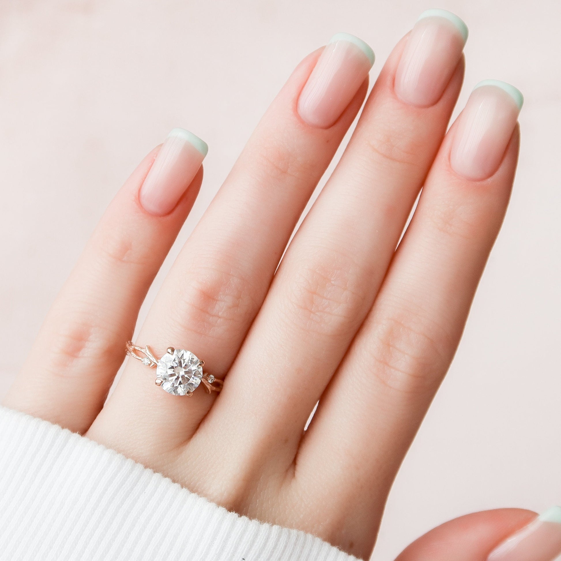 2 CT Round Twig Pave Moissanite Engagement Ring