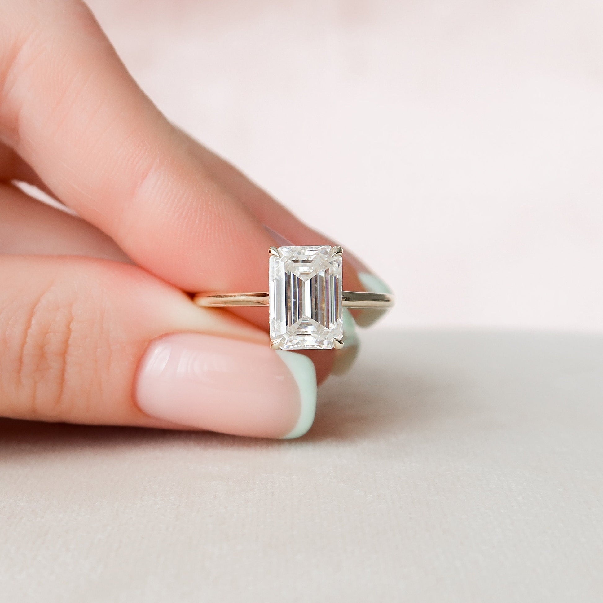 4 CT Emerald Hidden Halo Moissanite Engagement Ring