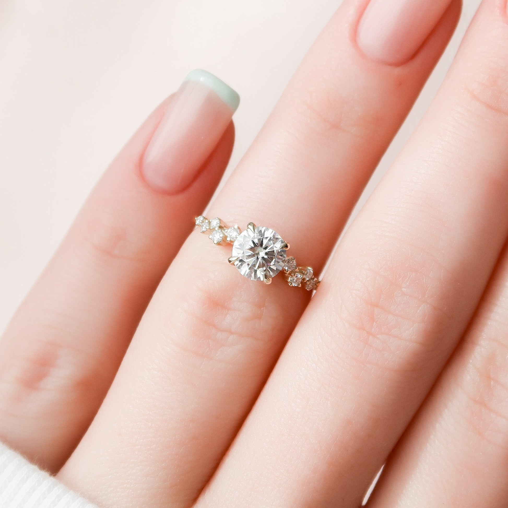 1 CT Round Hidden Halo & Pave Moissanite Engagement Ring