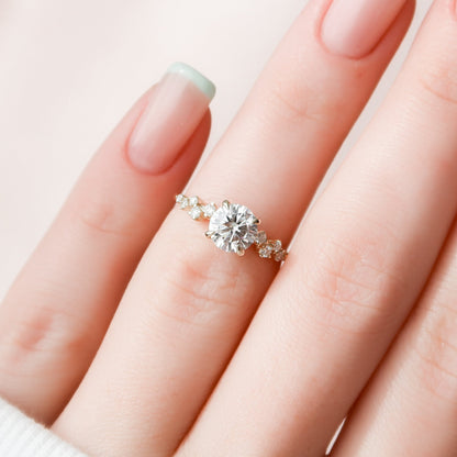 1 CT Round Hidden Halo & Pave Moissanite Engagement Ring