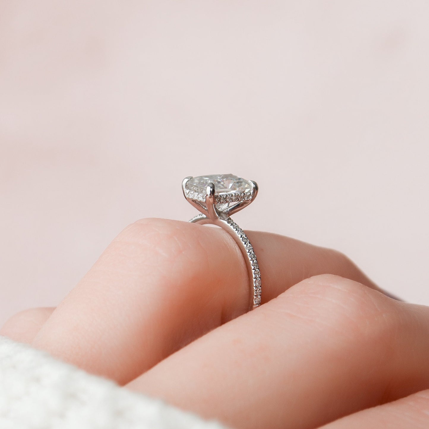 2 CT Radiant Hidden Halo & Pave Moissanite Engagement Ring