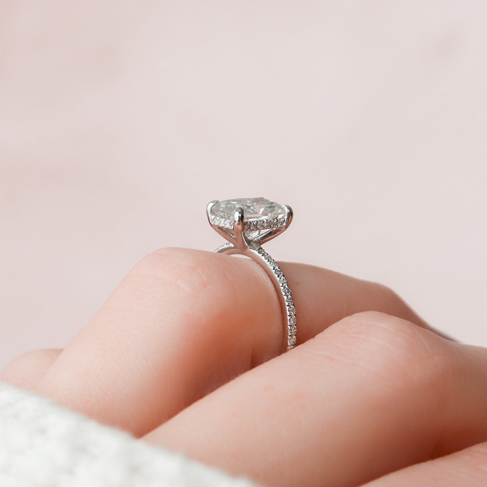 2 CT Radiant Hidden Halo & Pave Moissanite Engagement Ring