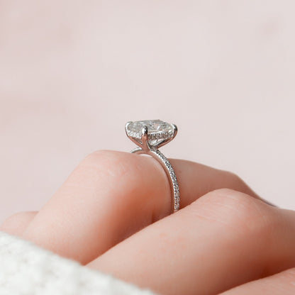 2 CT Radiant Hidden Halo & Pave Moissanite Engagement Ring