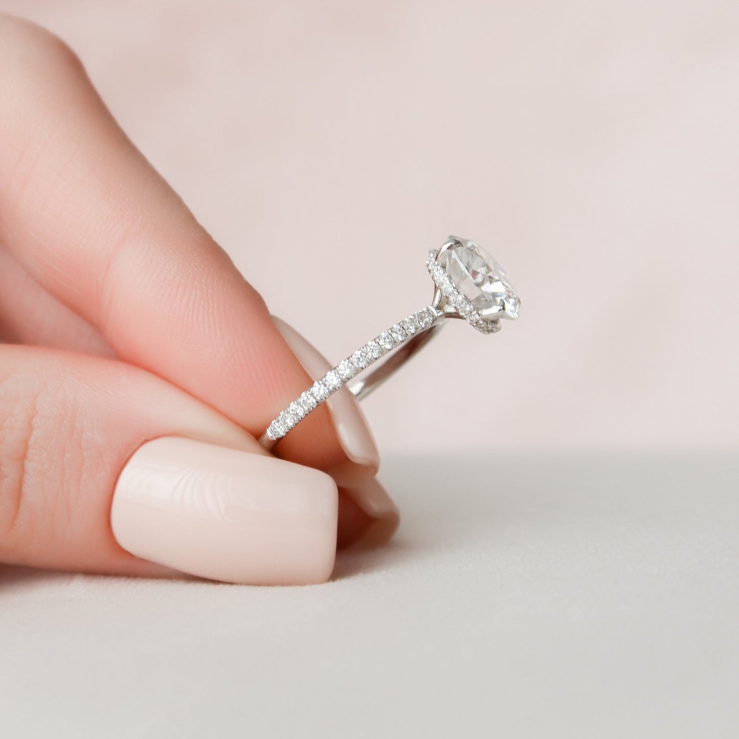 2.5 CT Round Hidden Halo & Pave Moissanite Engagement Ring