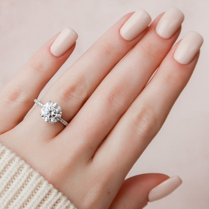 2.5 CT Round Hidden Halo & Pave Moissanite Engagement Ring