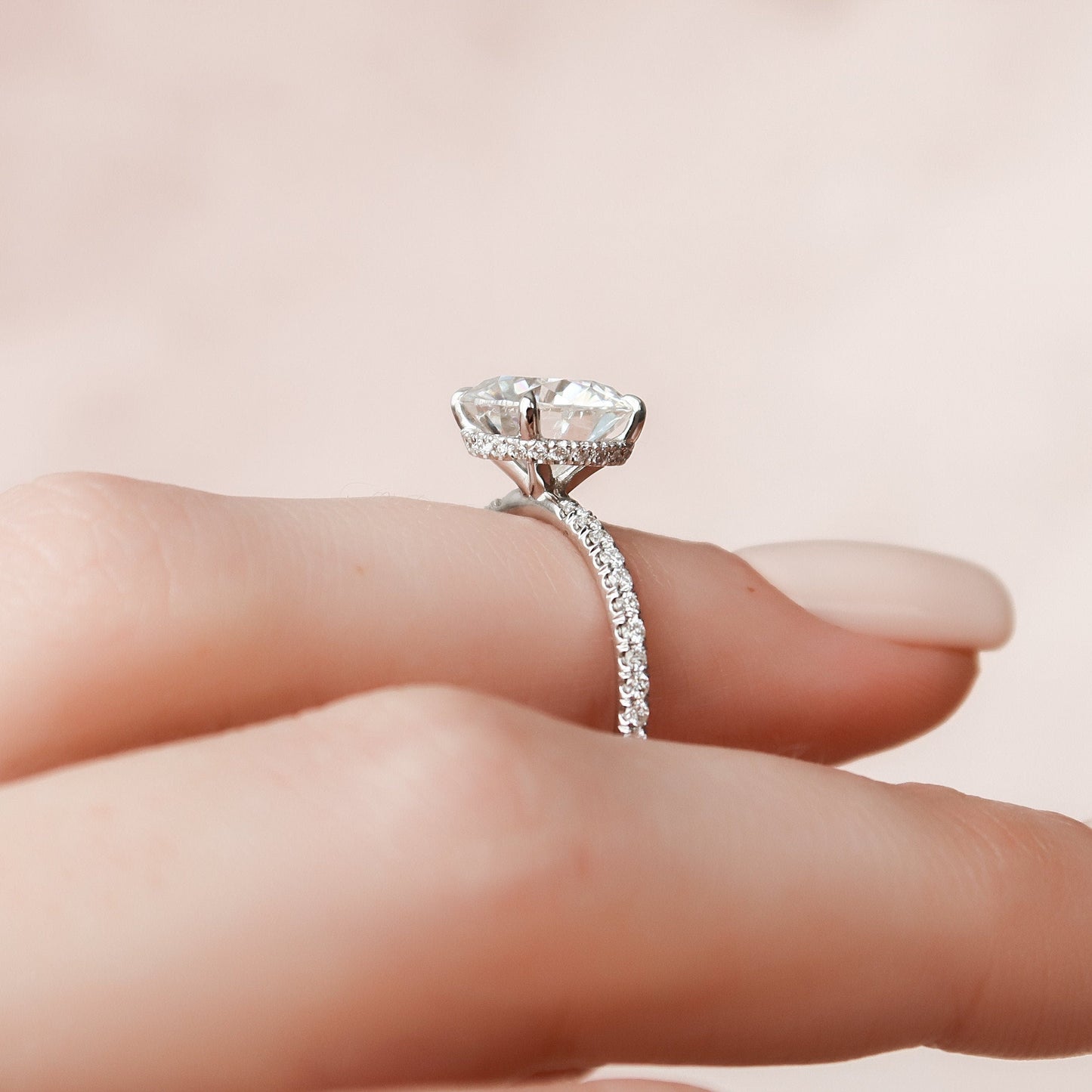 2.5 CT Round Hidden Halo & Pave Moissanite Engagement Ring