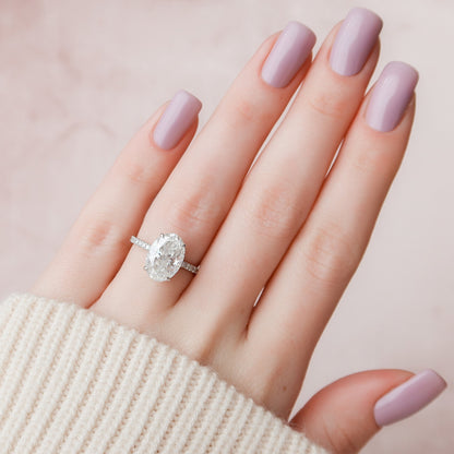 3 CT Oval Hidden Halo & Pave Moissanite Engagement Ring