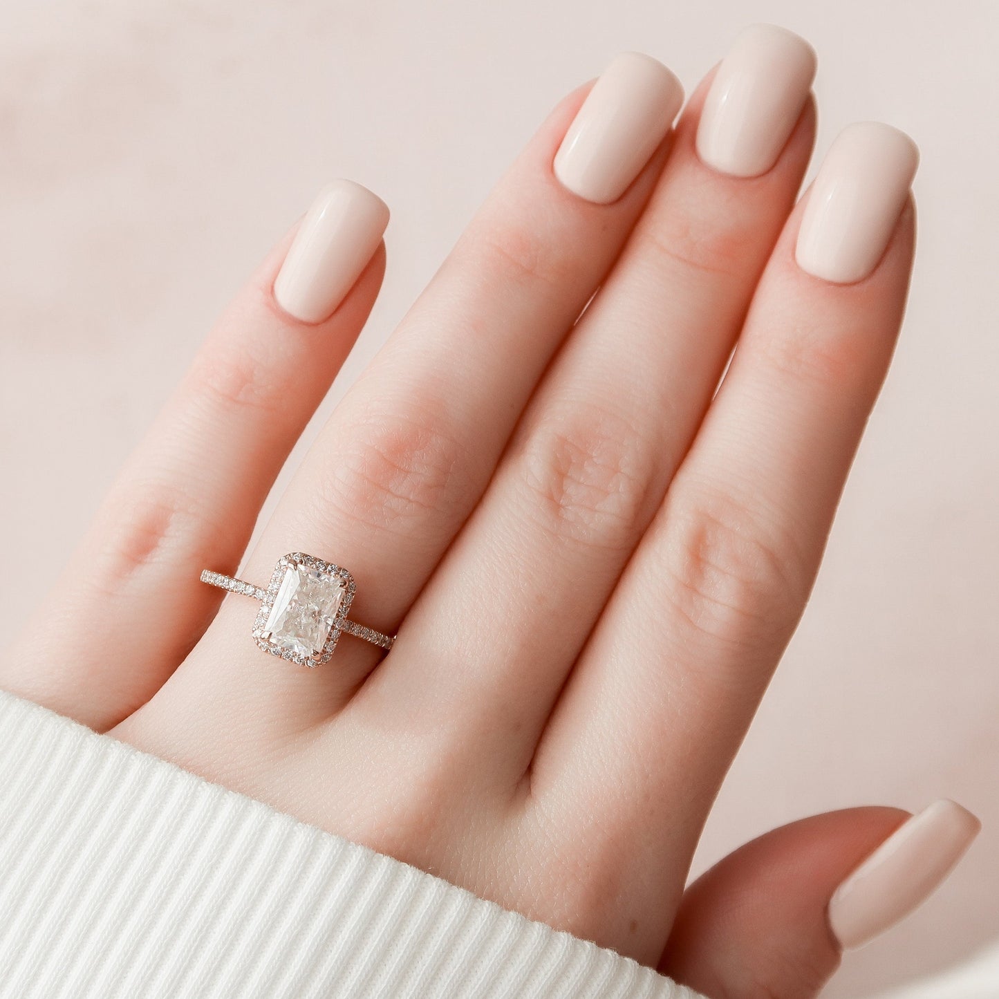 2 CT Radiant Halo & Pave Moissanite Engagement Ring