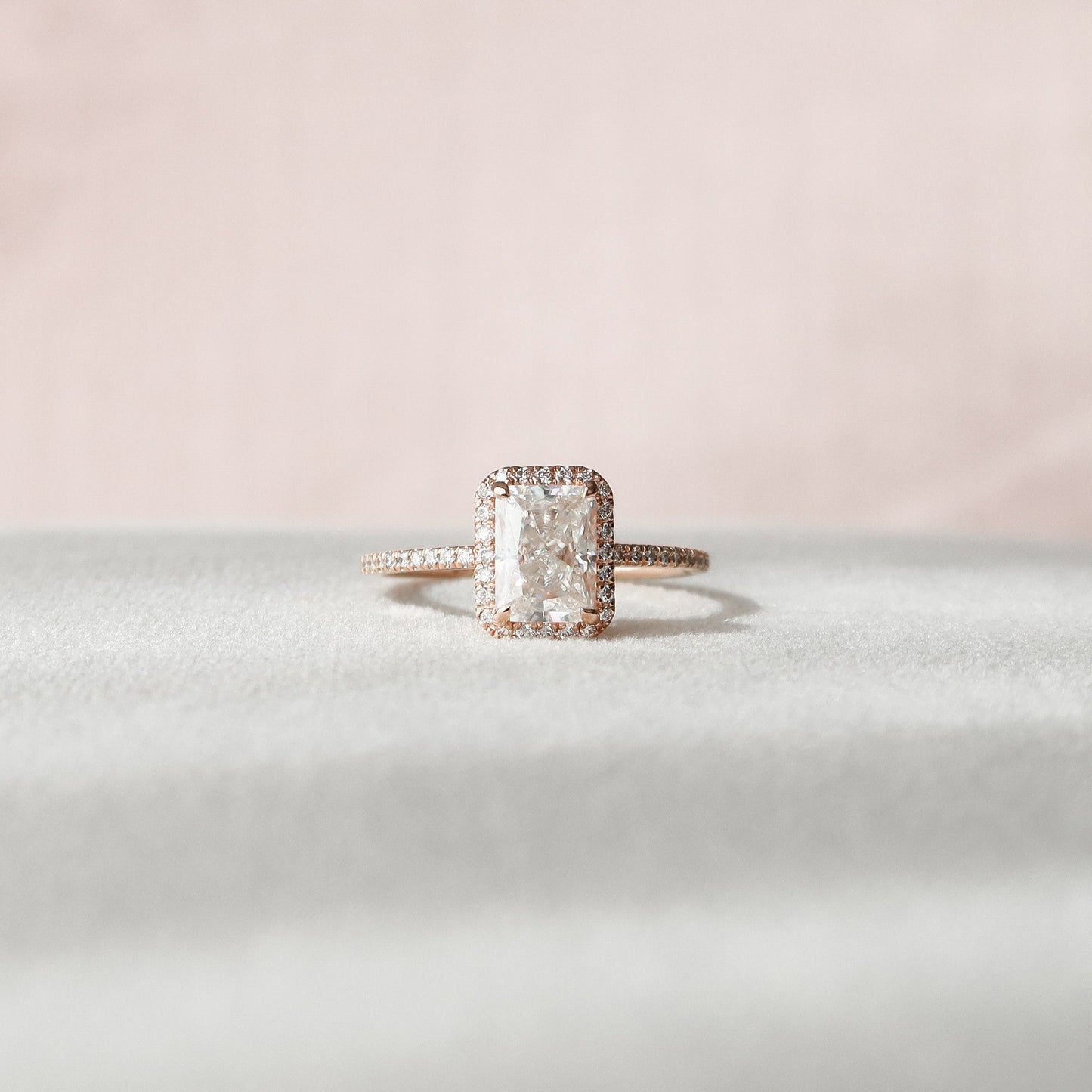 2 CT Radiant Halo & Pave Moissanite Engagement Ring
