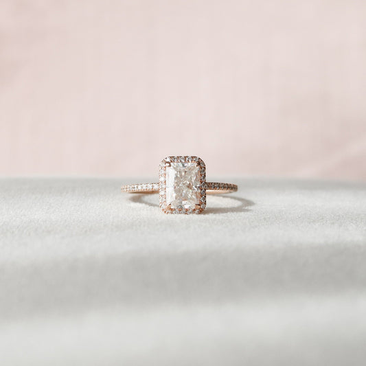 2 CT Radiant Halo & Pave Moissanite Engagement Ring