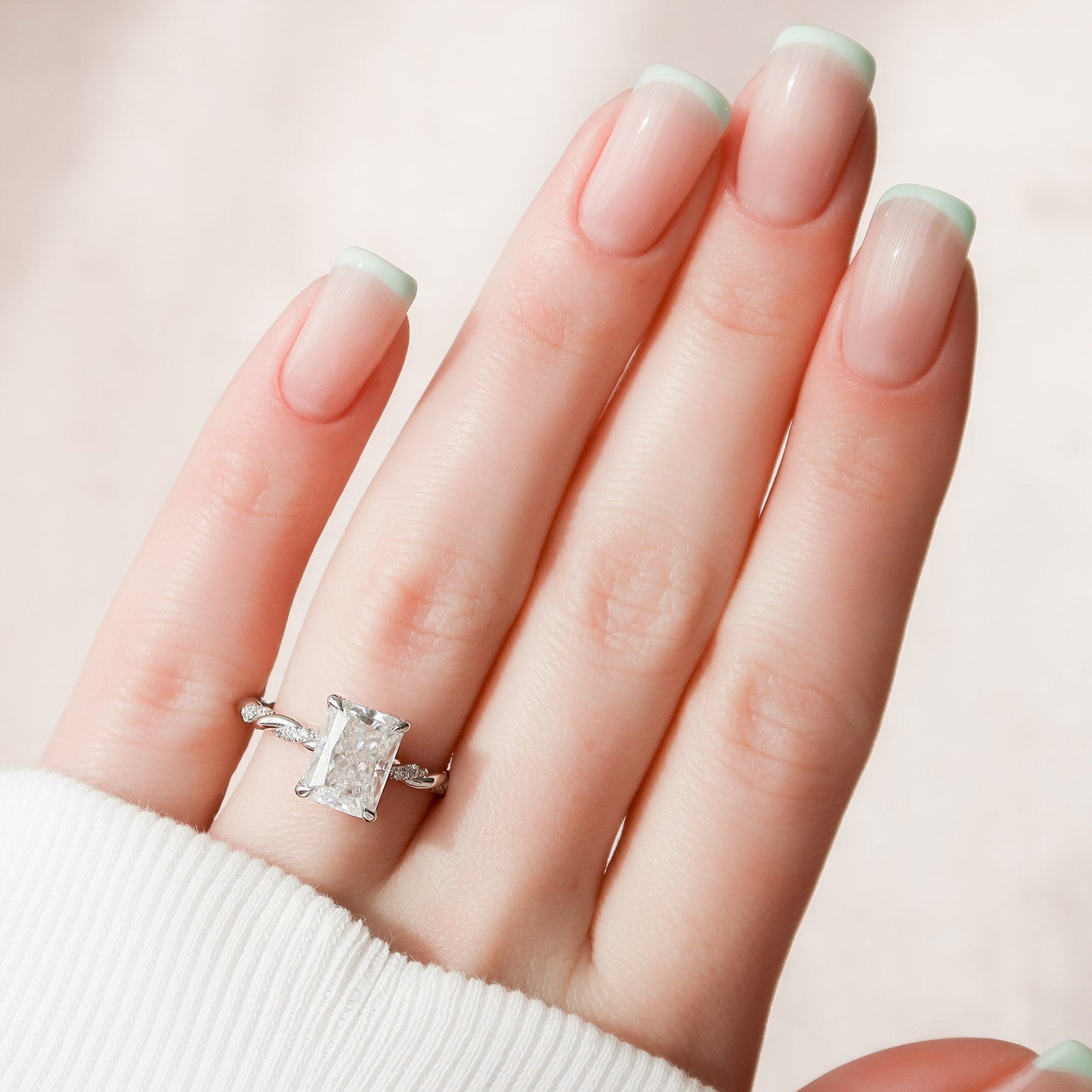 3.5 CT Radiant Hidden Halo & Twisted Pave Moissanite Engagement Ring