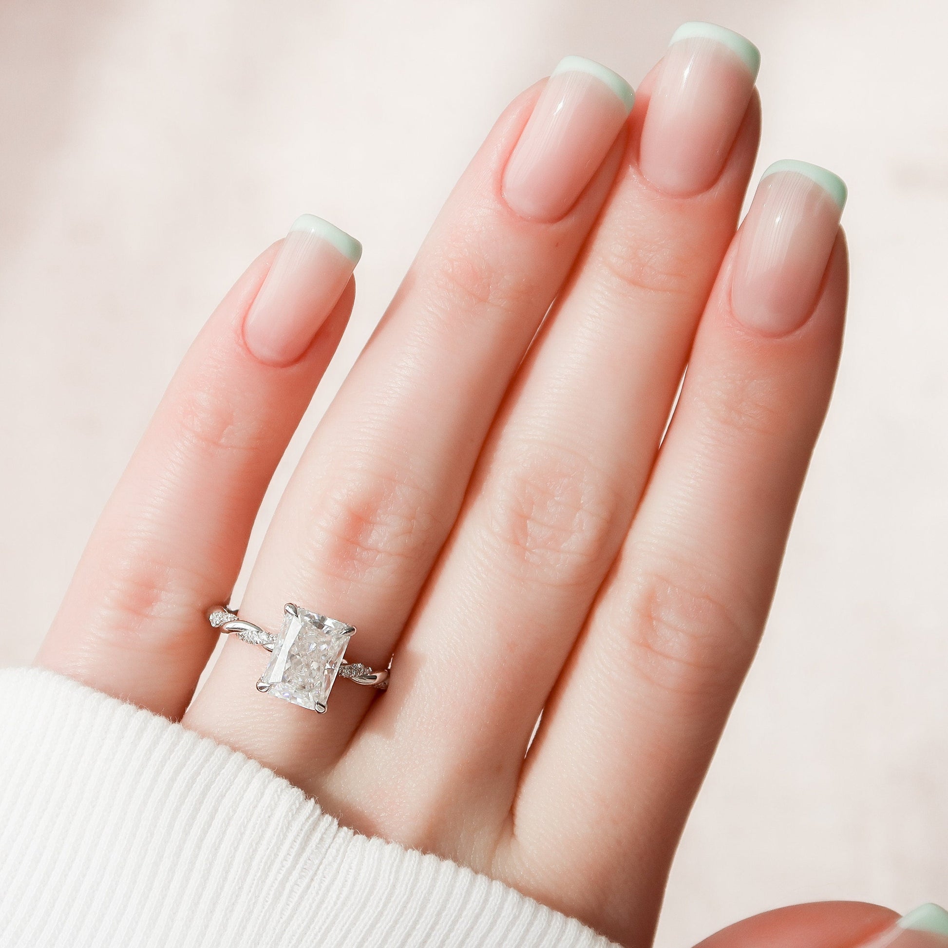 3.5 CT Radiant Hidden Halo & Twisted Pave Moissanite Engagement Ring