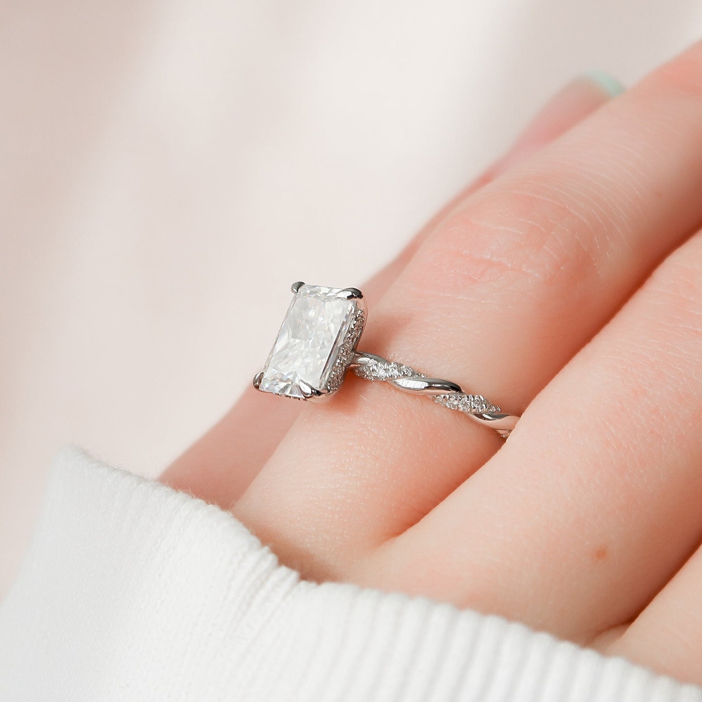 3.5 CT Radiant Hidden Halo & Twisted Pave Moissanite Engagement Ring