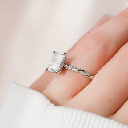 3.5 CT Radiant Hidden Halo & Twisted Pave Moissanite Engagement Ring