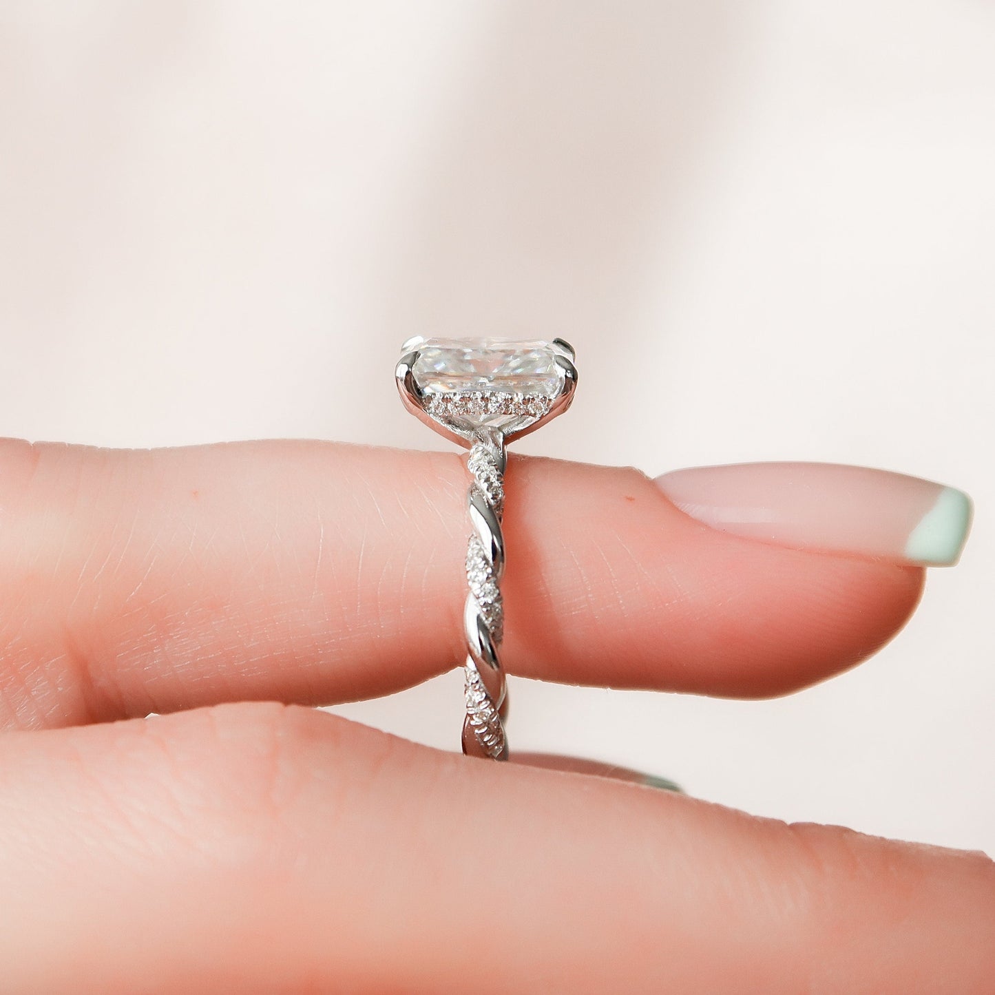 3.5 CT Radiant Hidden Halo & Twisted Pave Moissanite Engagement Ring