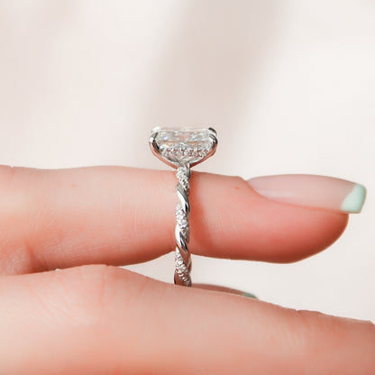 3.5 CT Radiant Hidden Halo & Twisted Pave Moissanite Engagement Ring