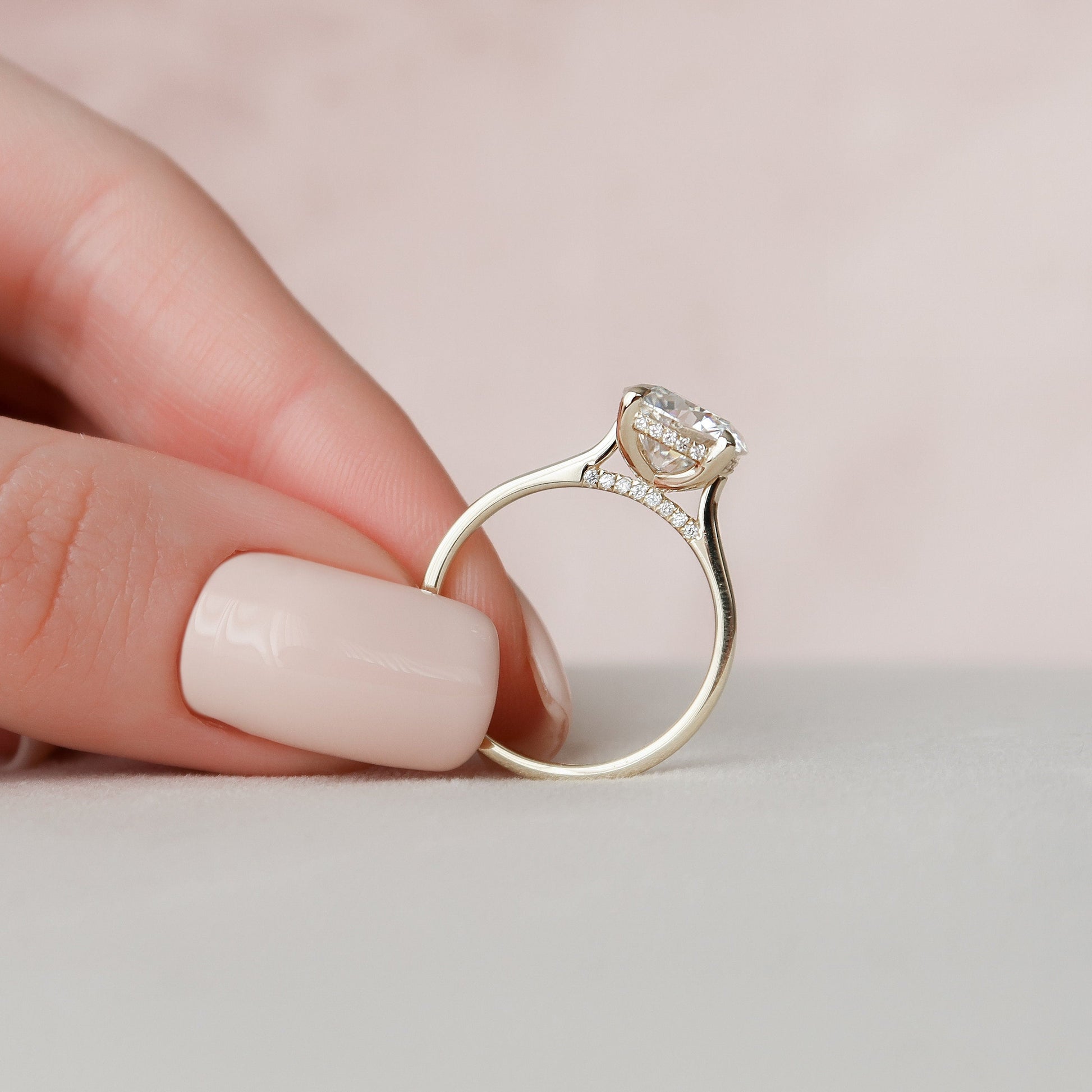 3 CT Round Hidden Halo & Pave Moissanite Engagement Ring