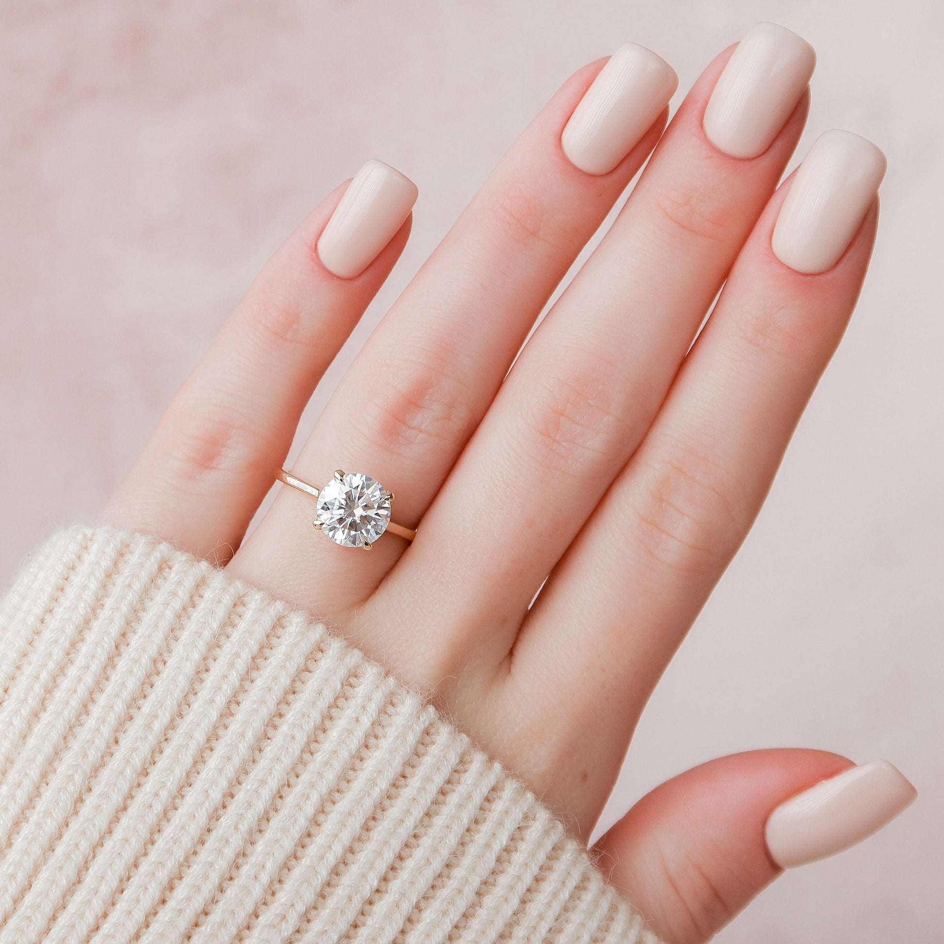 3 CT Round Hidden Halo & Pave Moissanite Engagement Ring