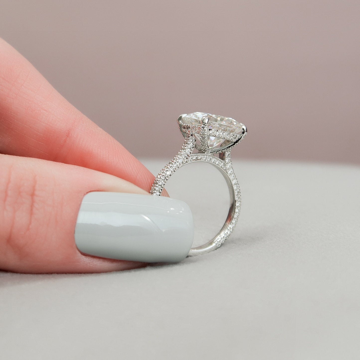 5 CT Round Hidden Halo & Pave Moissanite Engagement Ring