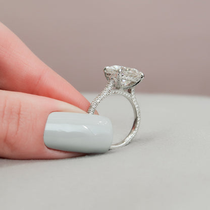 5 CT Round Hidden Halo & Pave Moissanite Engagement Ring