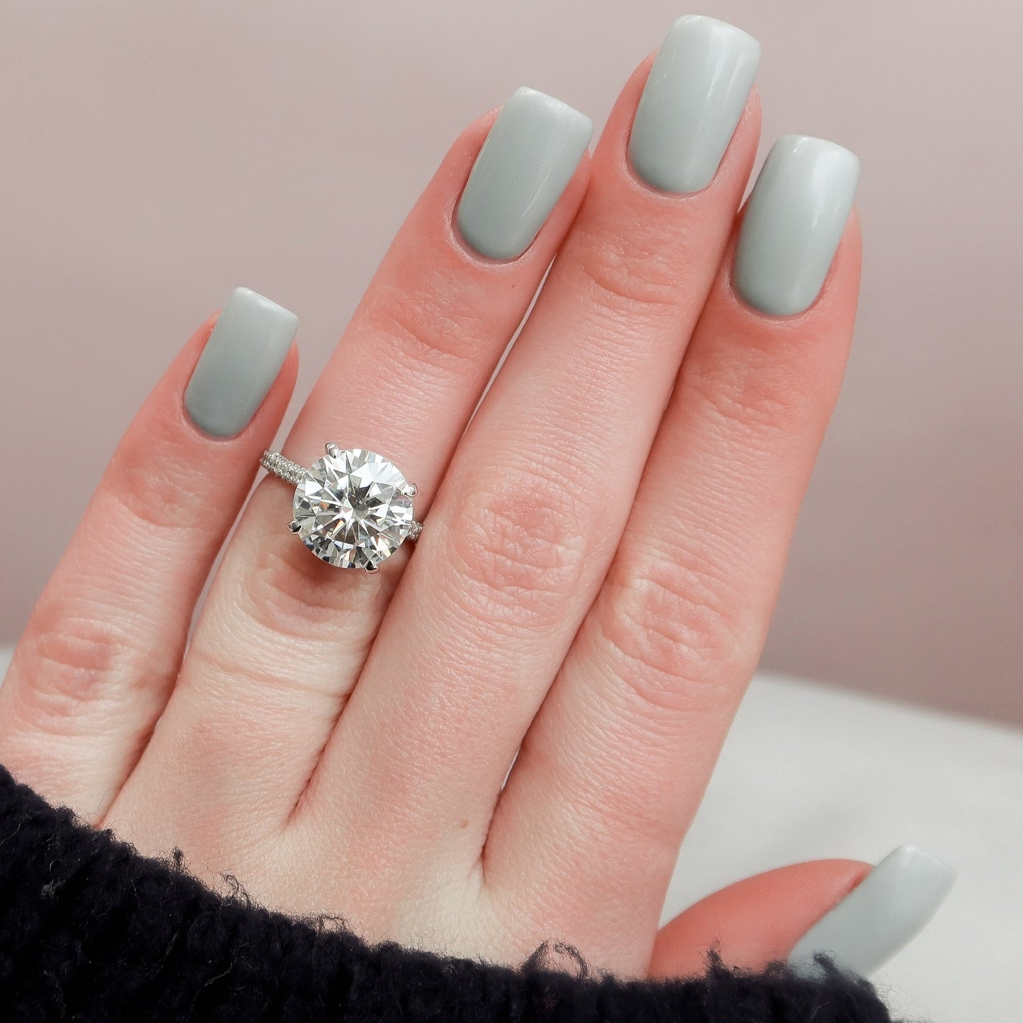 5 CT Round Hidden Halo & Pave Moissanite Engagement Ring