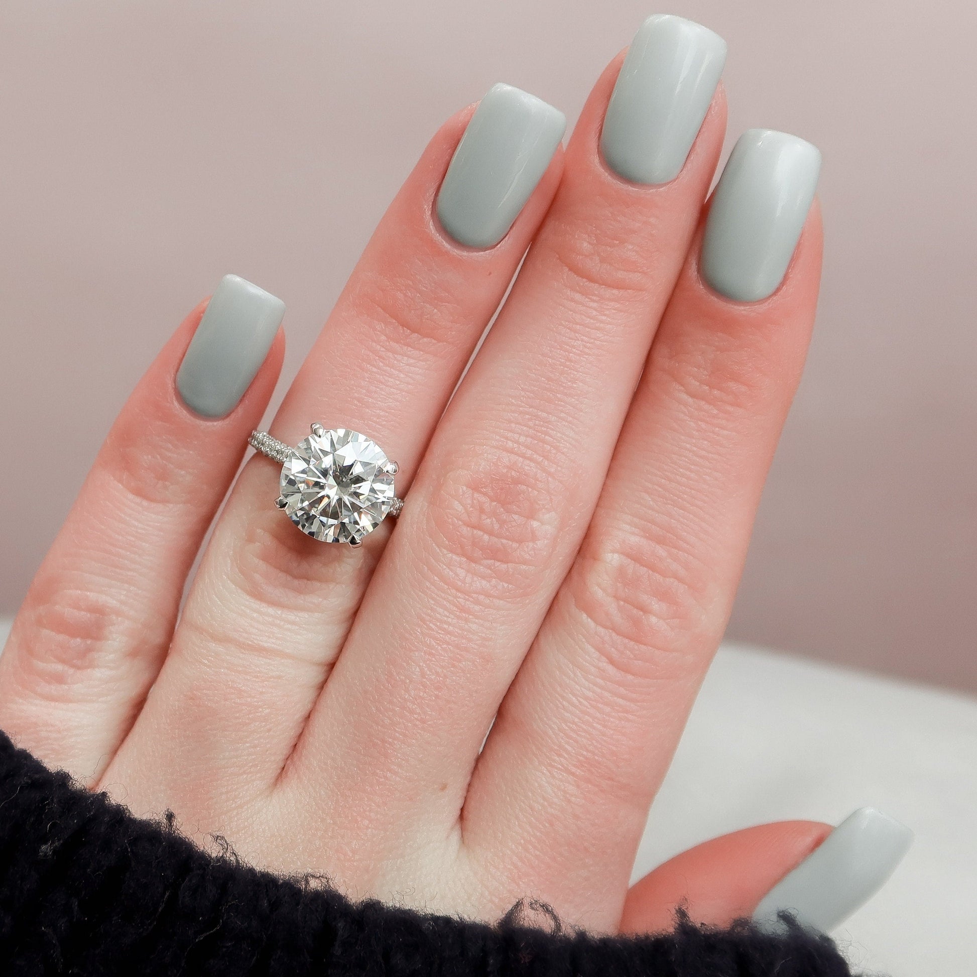 5 CT Round Hidden Halo & Pave Moissanite Engagement Ring