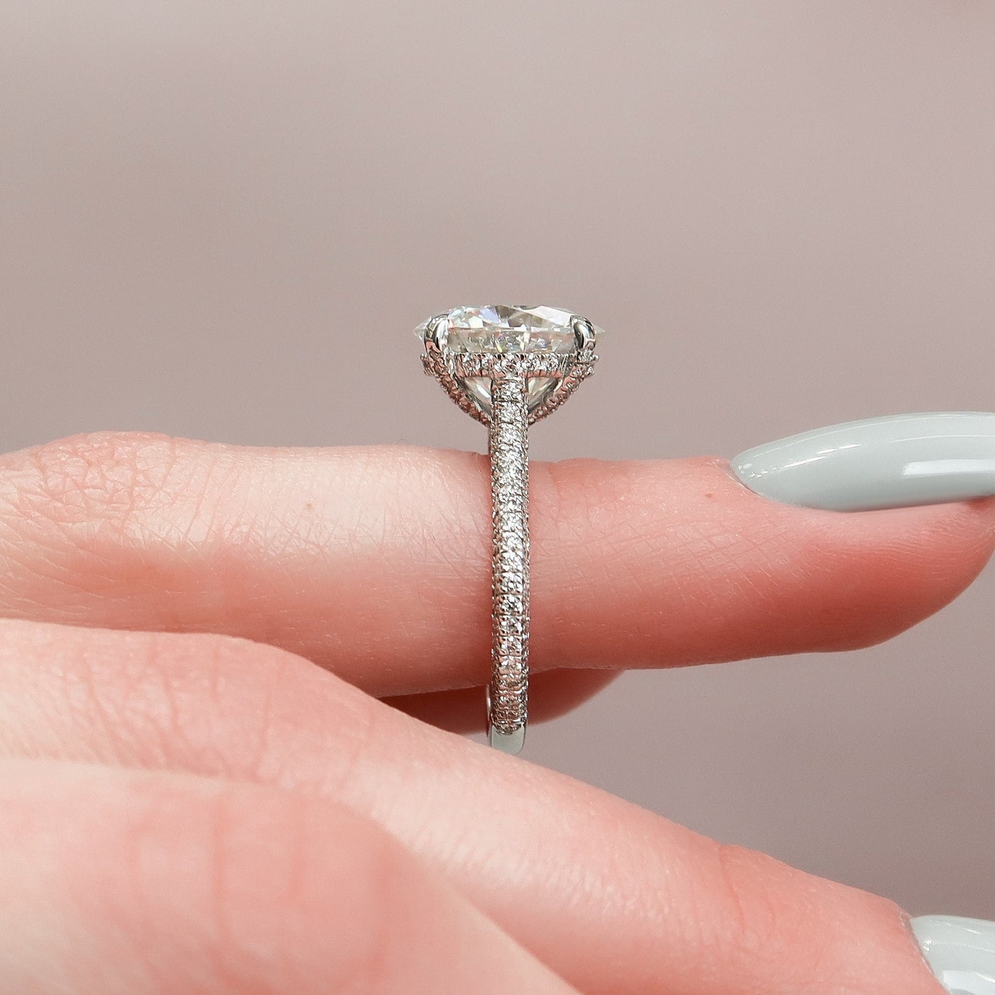 5 CT Round Hidden Halo & Pave Moissanite Engagement Ring