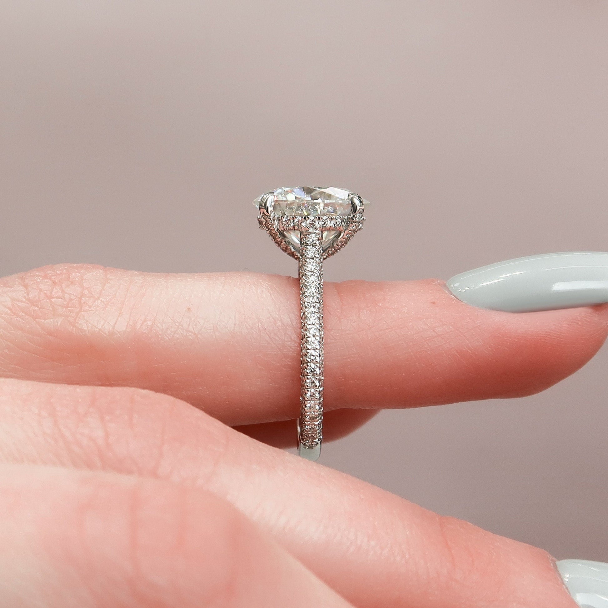 5 CT Round Hidden Halo & Pave Moissanite Engagement Ring
