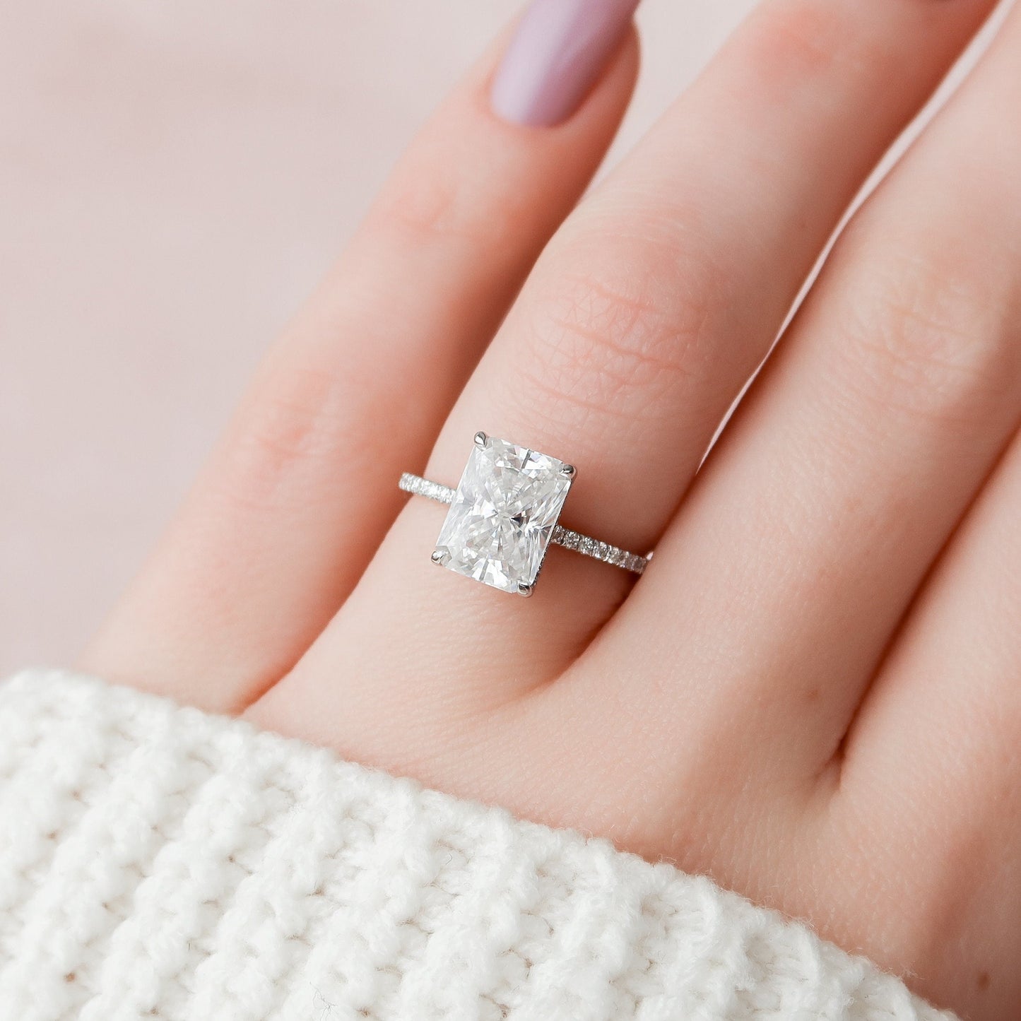 3.5 CT Radiant Hidden Halo & Pave Moissanite Engagement Ring