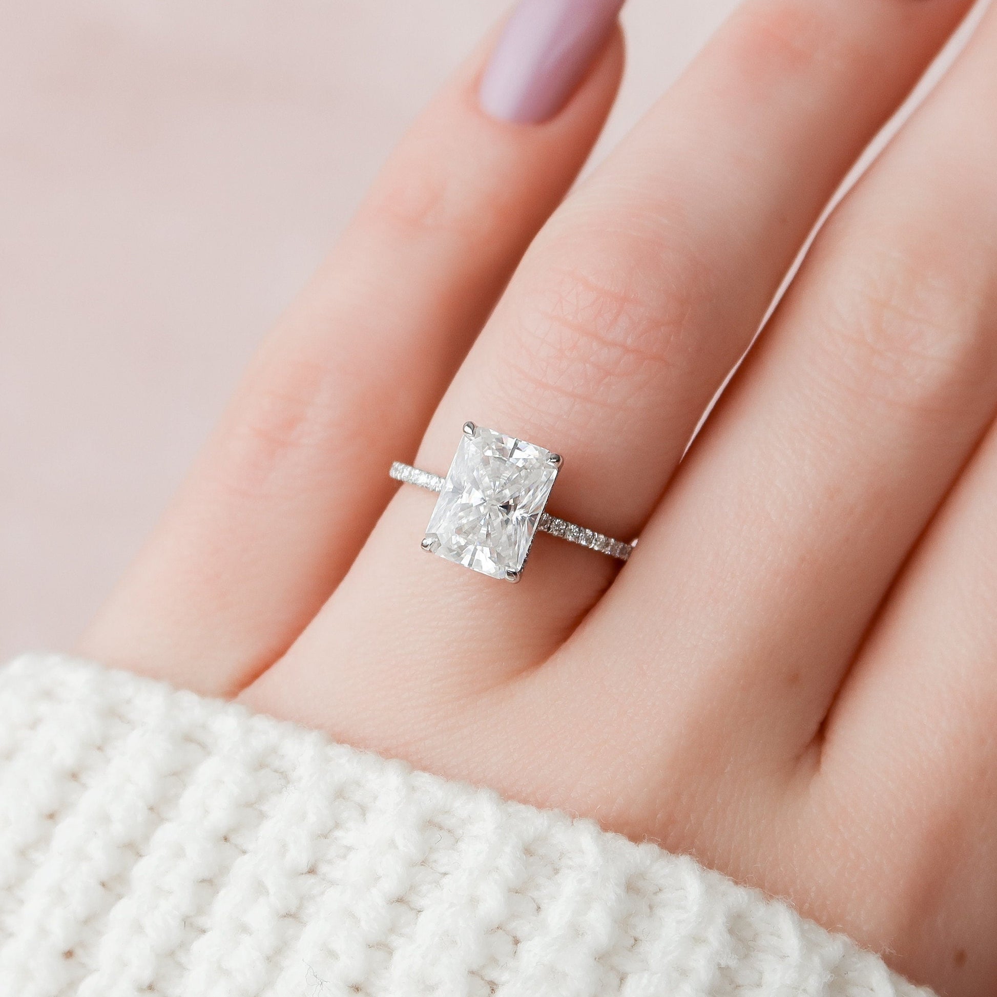 3.5 CT Radiant Hidden Halo & Pave Moissanite Engagement Ring