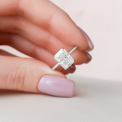 3.5 CT Radiant Hidden Halo & Pave Moissanite Engagement Ring