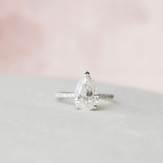 2 CT Pear Hidden Halo & Pave Moissanite Engagement RIng