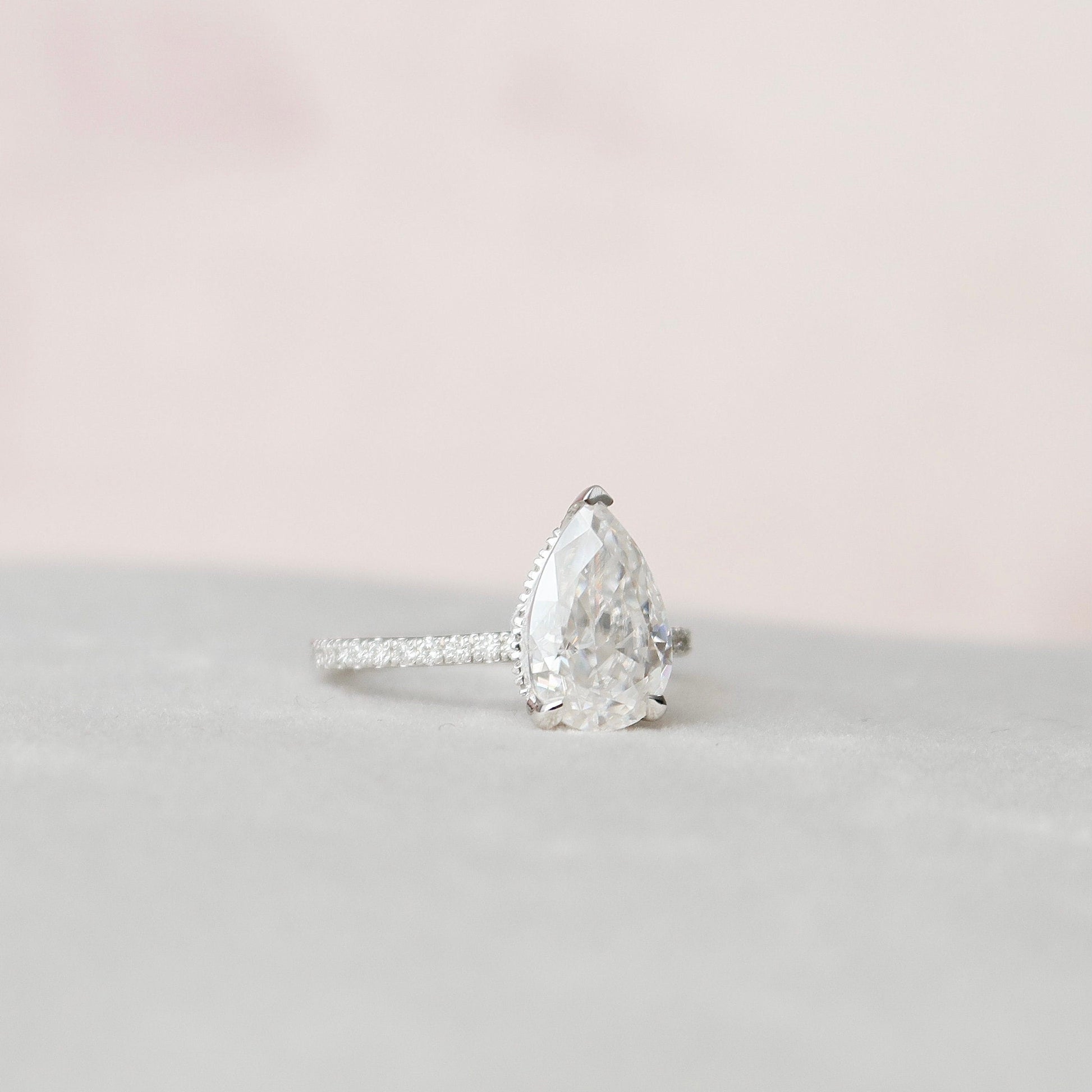 2 CT Pear Hidden Halo & Pave Moissanite Engagement RIng