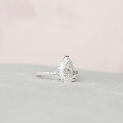 2 CT Pear Hidden Halo & Pave Moissanite Engagement RIng