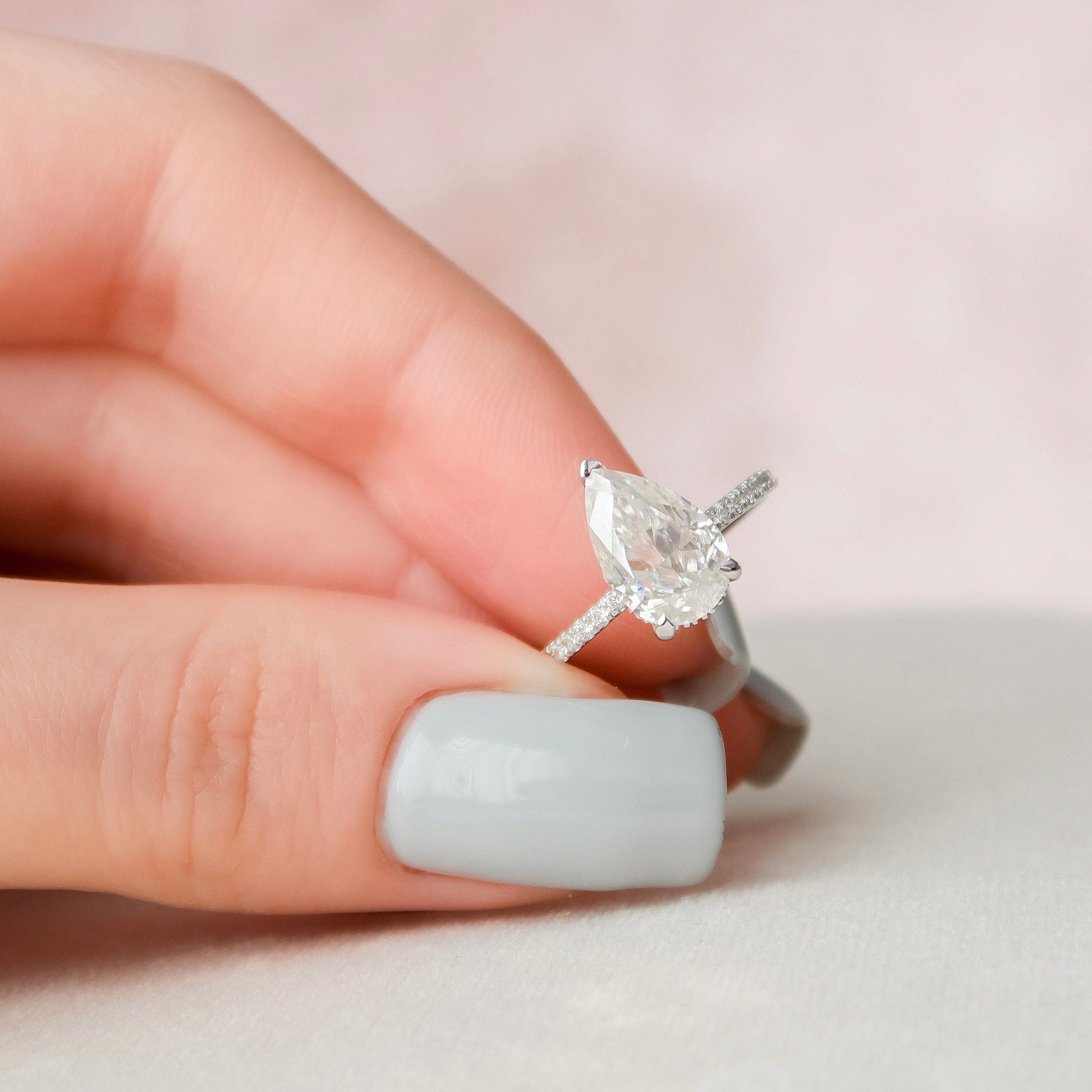 2 CT Pear Hidden Halo & Pave Moissanite Engagement RIng