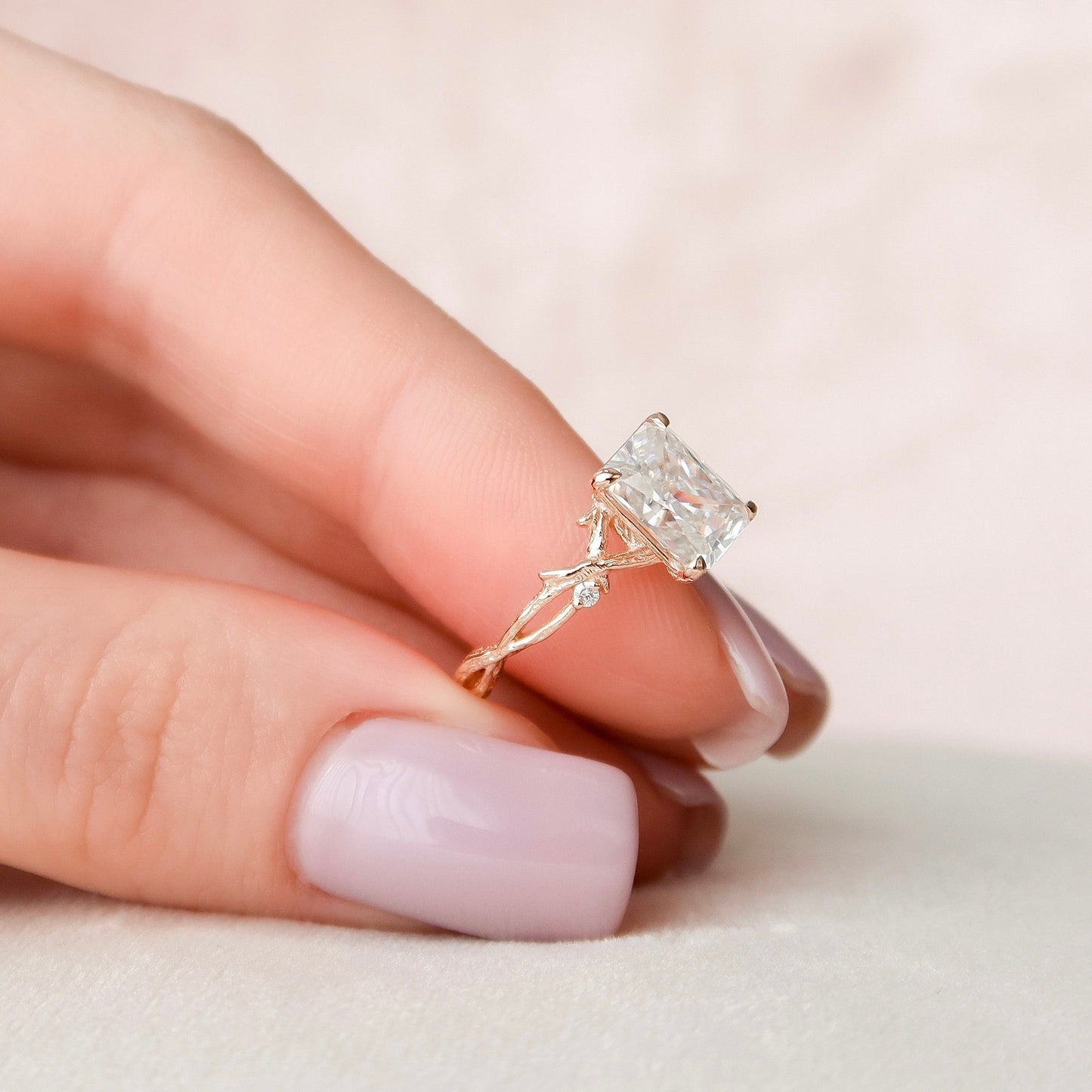 2 CT Radiant Twig Pave Moissanite Engagement Ring
