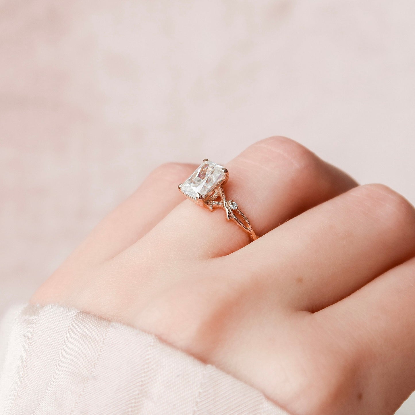 2 CT Radiant Twig Pave Moissanite Engagement Ring