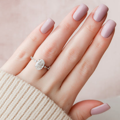 2 CT Oval Dainty Pave Moissanite Engagement Ring