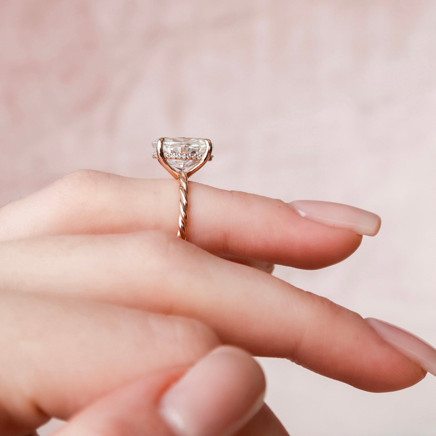 3.5 CT Oval Hidden Halo Moissanite Engagement Ring
