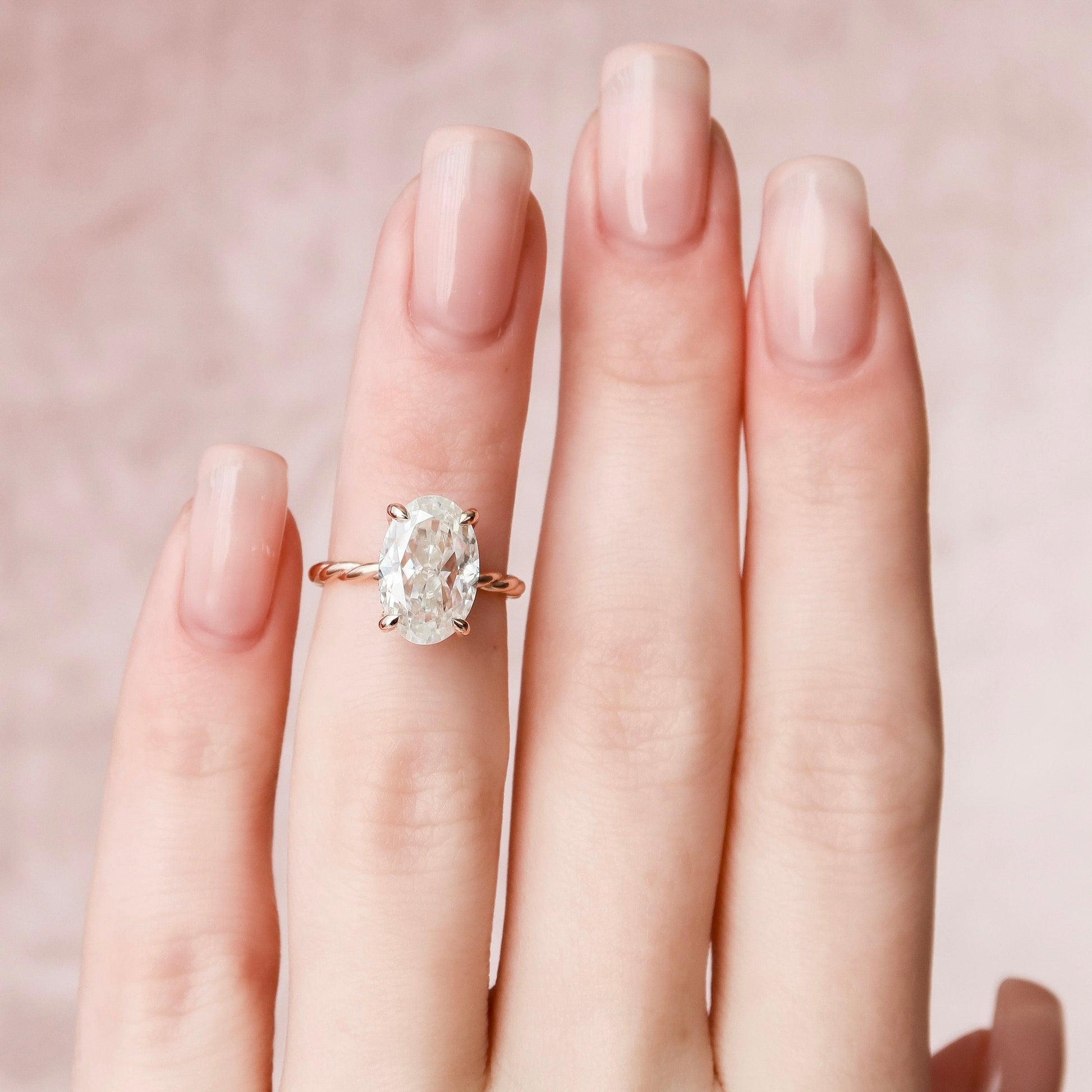3.5 CT Oval Hidden Halo Moissanite Engagement Ring