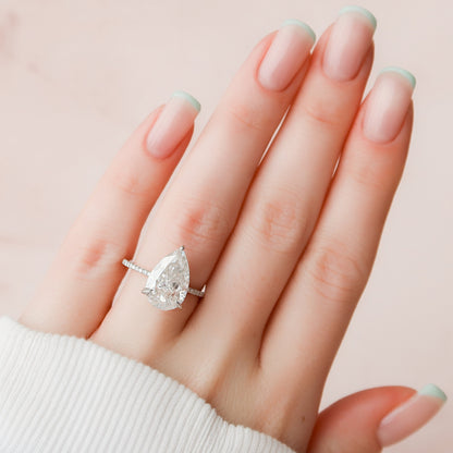 4.5 CT Pear Hidden Halo & Pave Moissanite Engagement Ring